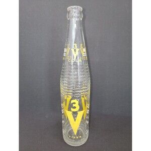 VINTAGE 3V COLA SODA BOTTLE - FULL PINT 16 OZ ACL CLEAR GLASS DATED 1957